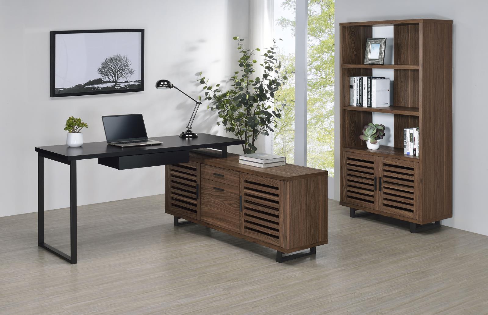 Maddox 60-inch L-Shape Office Computer Desk Black and Walnut - Image 13