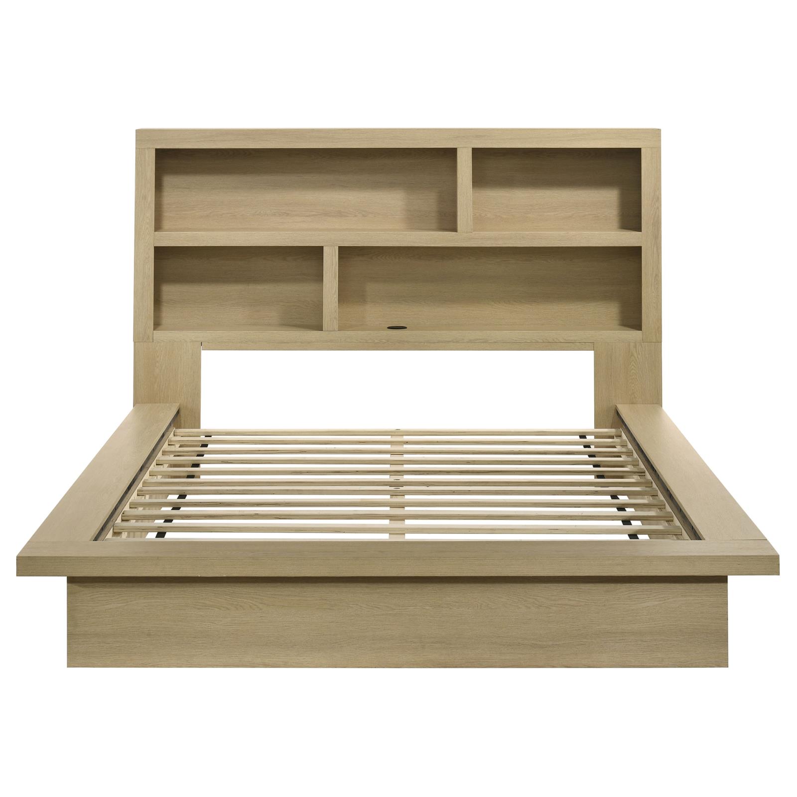 Hendricks Queen Bookcase Headboard Platform Bed Light Oak - Image 4
