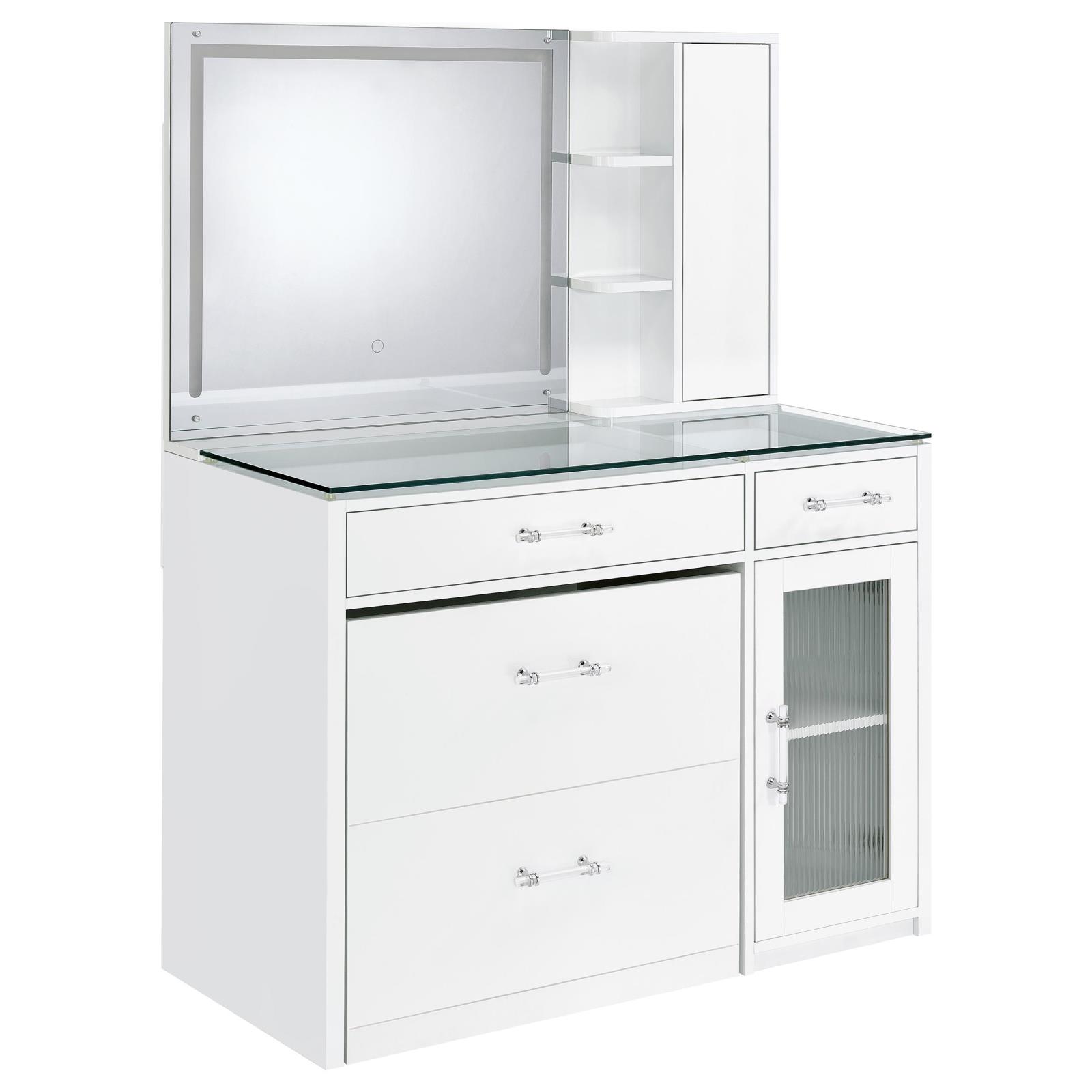 Flora 2-drawer Vanity Set with LED Mirror White High Gloss - Image 4