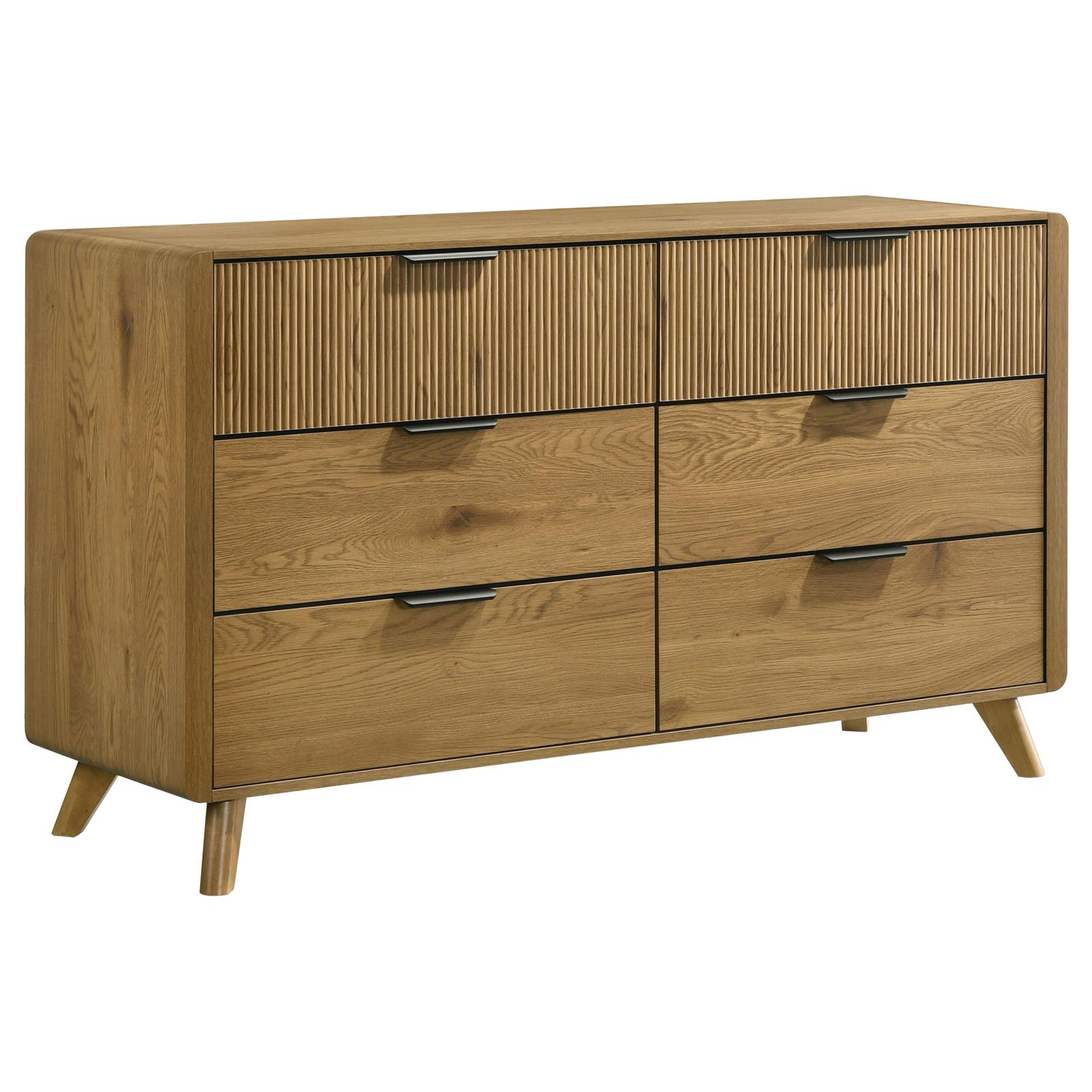 Bennett Mid-Century 6-Drawer Rubberwood Dresser Light Oak