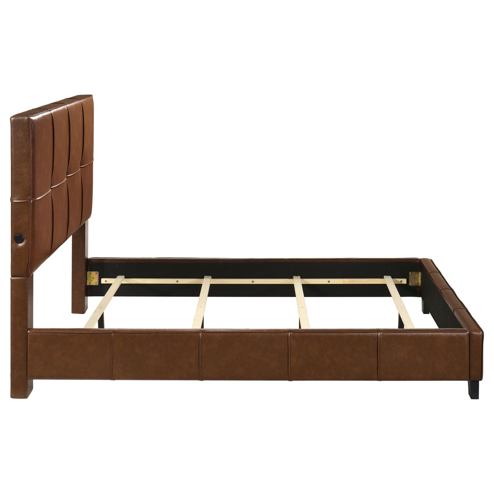 Farrell Queen Leatherette Upholstered Panel Bed Brown - Image 5