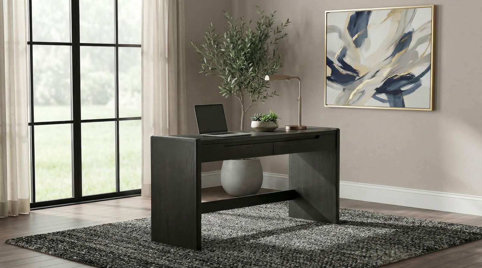 Leandro 2-drawer Home Office Writing Desk Burnished Black - Image 2