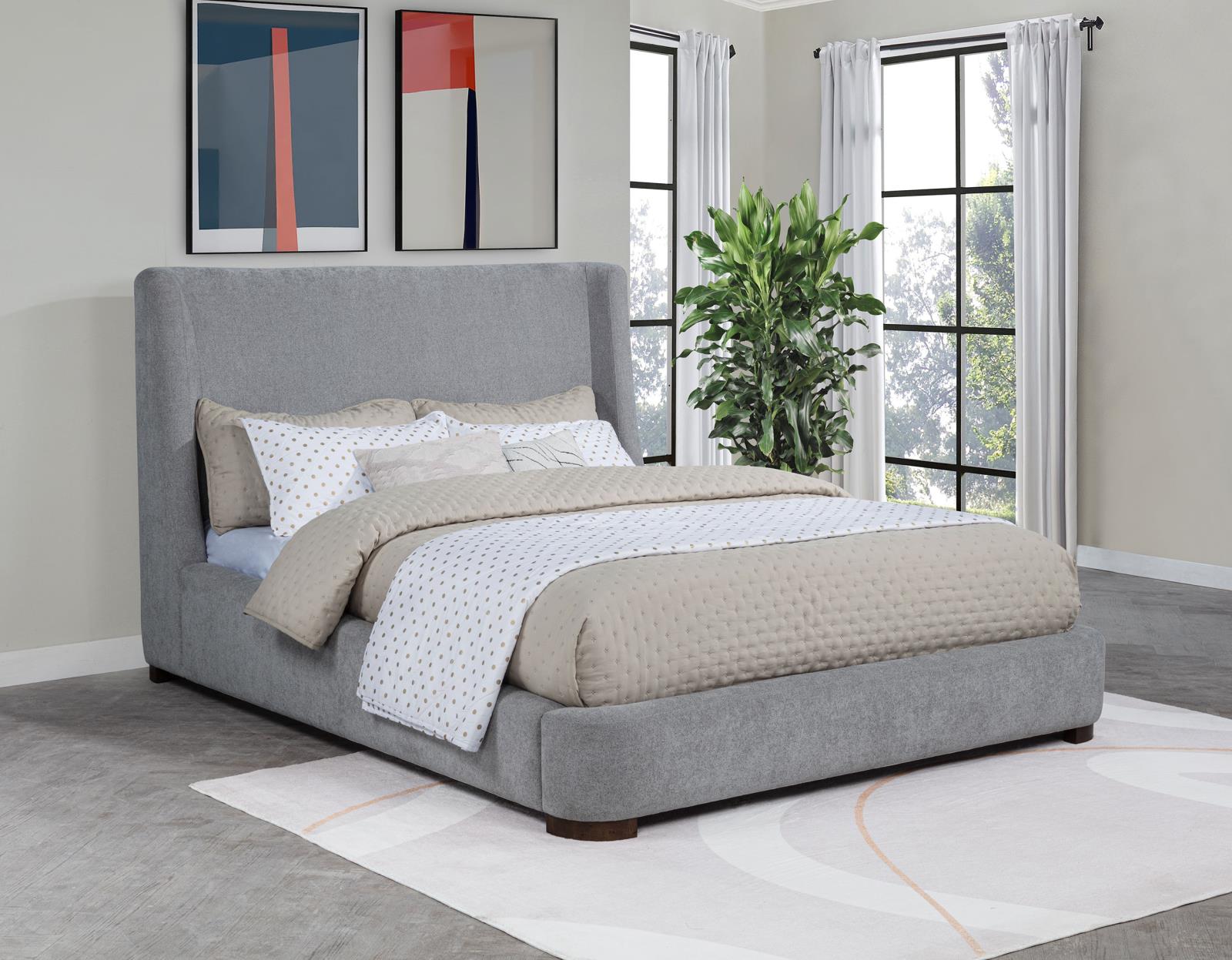 Rennes Upholstered Eastern King Wingback Platform Bed Grey - Image 2