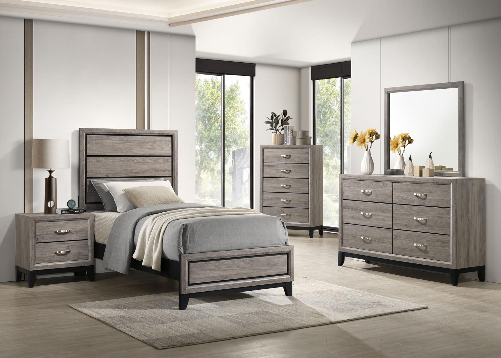 Valen Wood Twin Panel Bed Light Taupe - Image 10