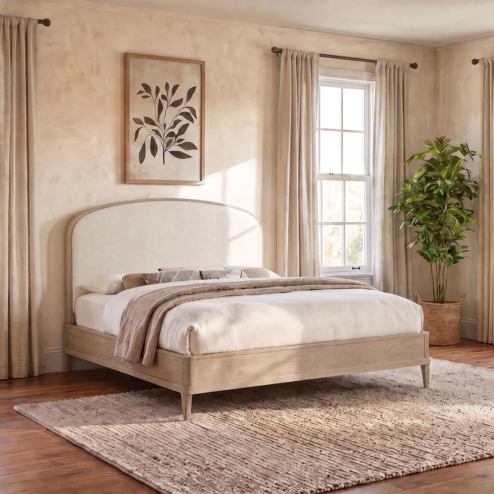 Lucaire Eastern King Upholstered Panel Bed Sandstone - Image 2