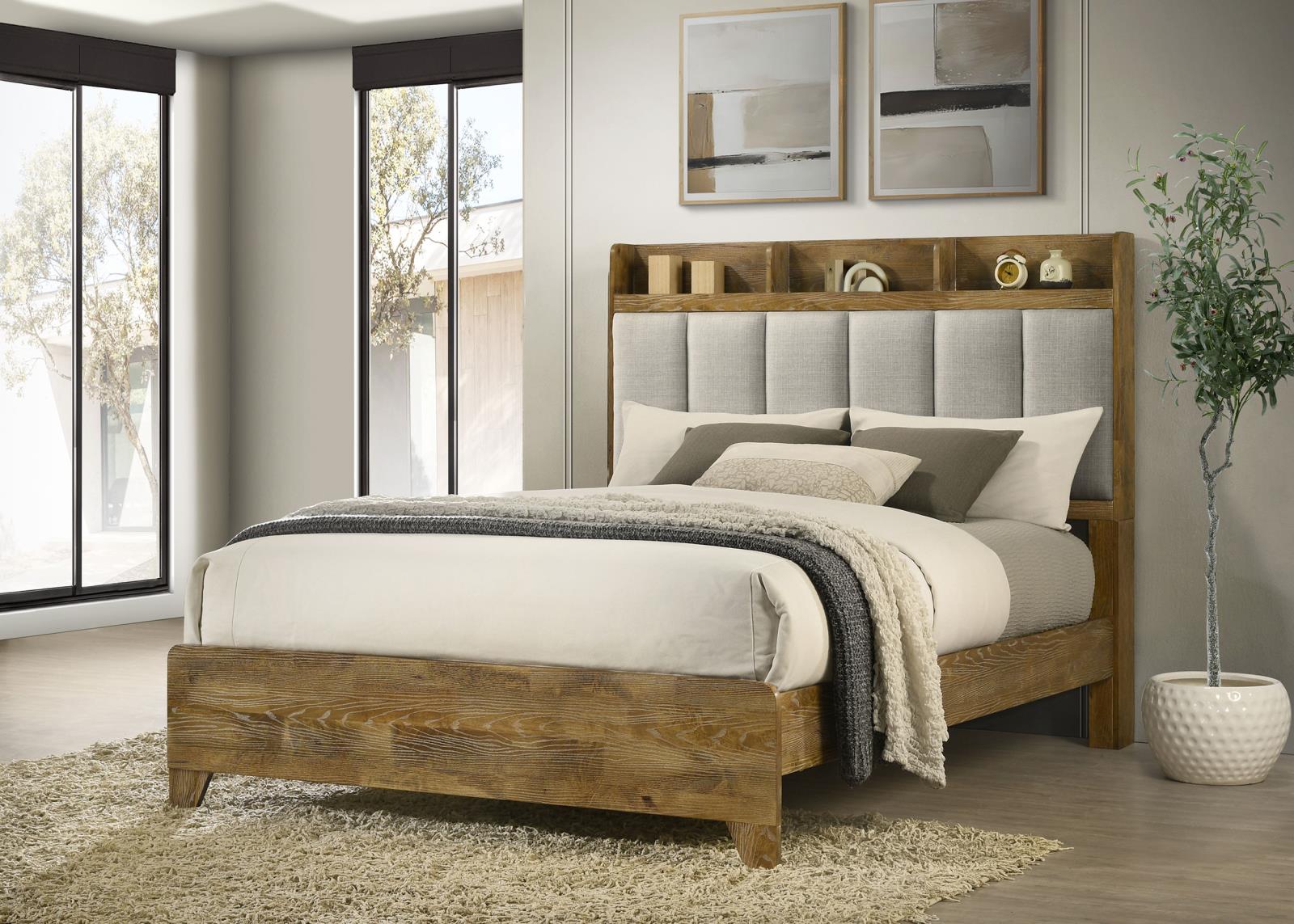 Henderson 57-inch Queen Bookcase Panel Bed Medium Oak - Image 2