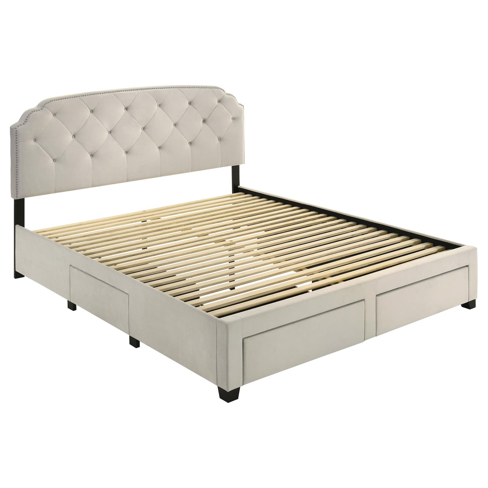 Marianna 4-drawer Upholstered Eastern King Storage Bed Cream - Image 3