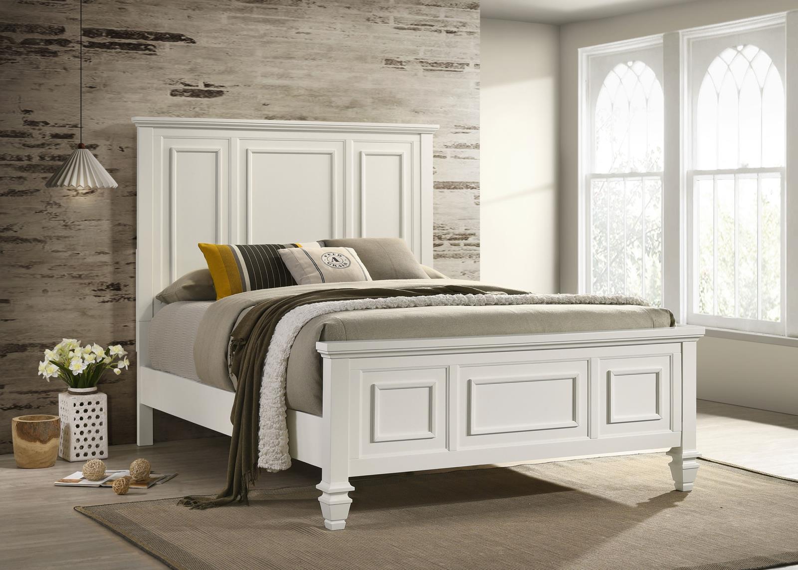 Sandy Beach Wood Queen Panel Bed Cream White - Image 2