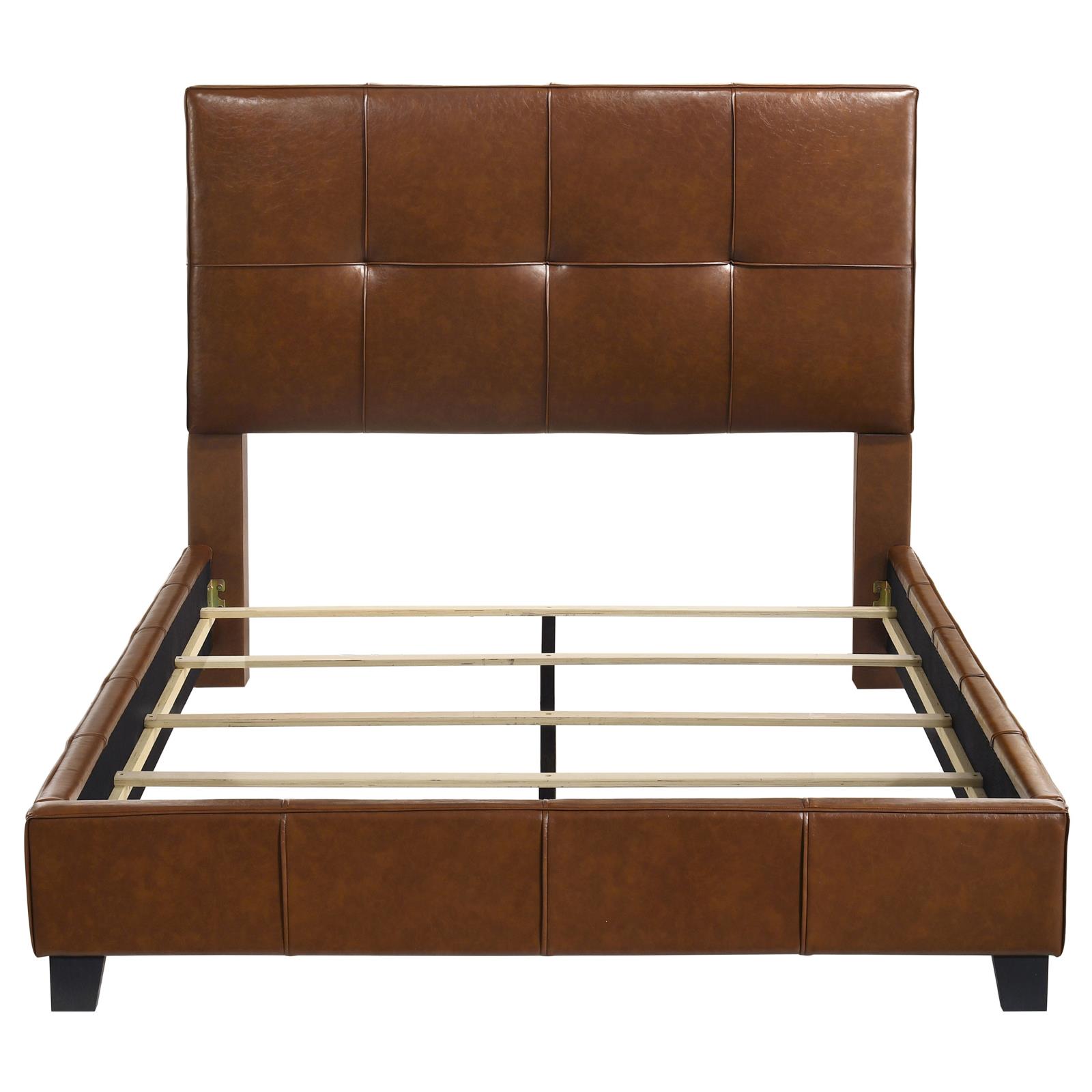 Farrell Queen Leatherette Upholstered Panel Bed Brown - Image 3