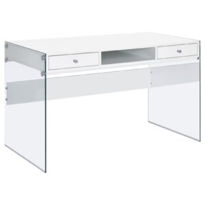 Dobrev 48-inch 2-drawer Writing Desk White High Gloss