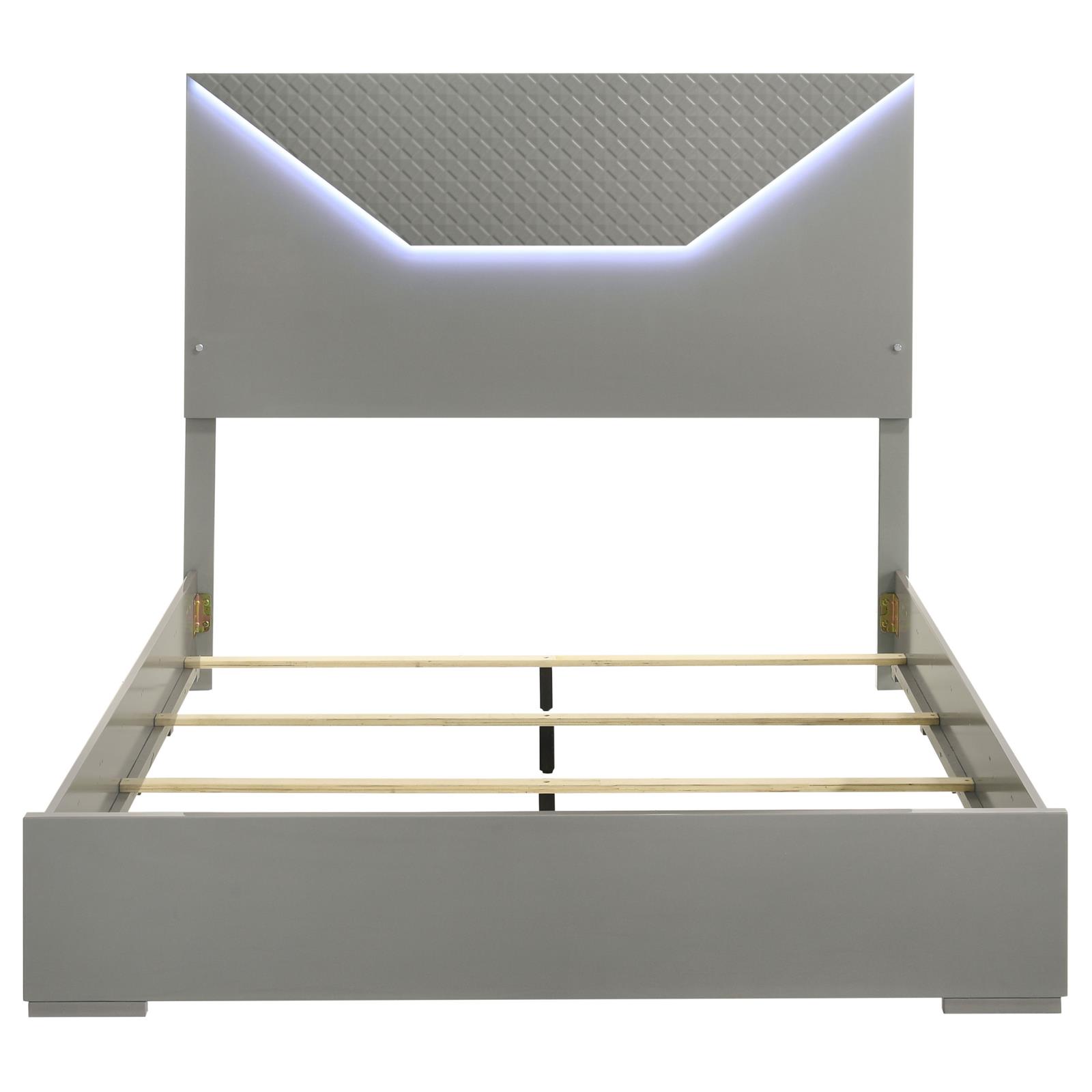 Ives Queen Panel Bed LED Headboard Grey High Gloss - Image 4