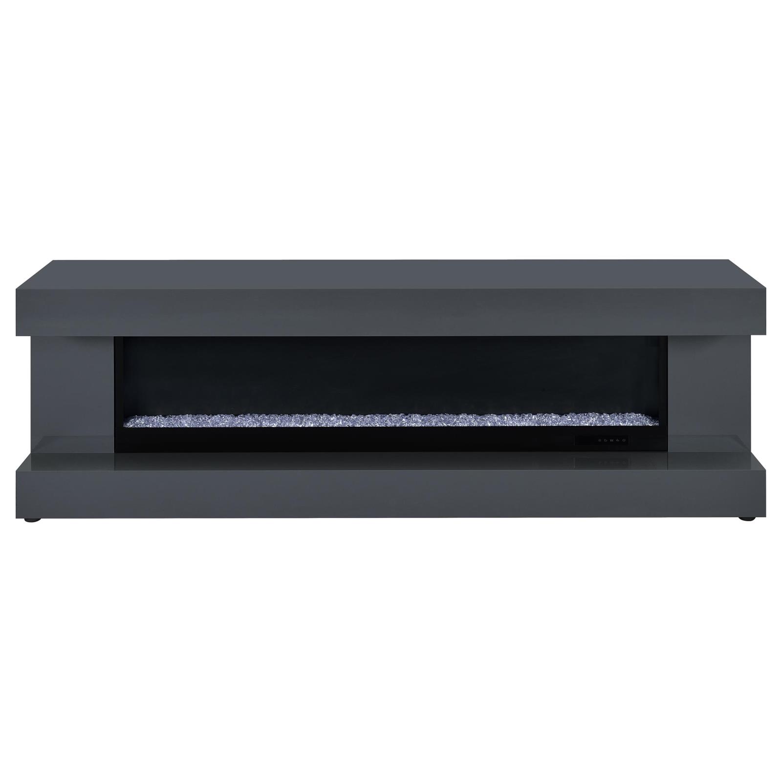 Mallory TV Stand Fireplace Console Bluetooth Speaker Grey High Gloss - Image 3