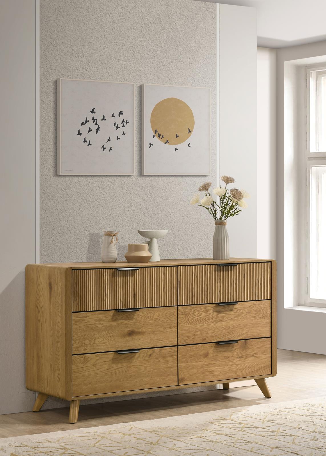 Bennett Mid-Century 6-Drawer Rubberwood Dresser Light Oak - Image 2