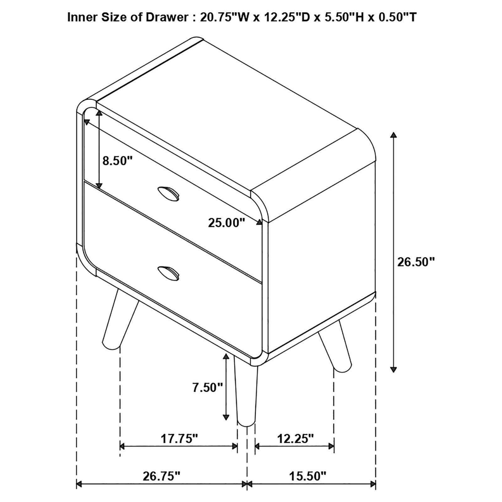 Robyn 2-drawer Nightstand Bedside Table Dark Walnut - Image 12