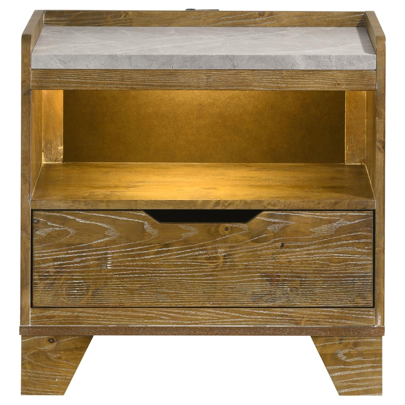 Henderson 1-drawer LED Nightstand Bedside Table Medium Oak - Image 3