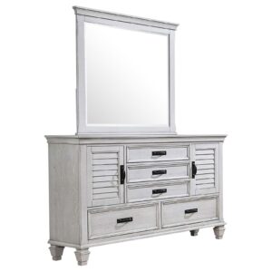 Franco 5-drawer Dresser with Mirror Distressed White