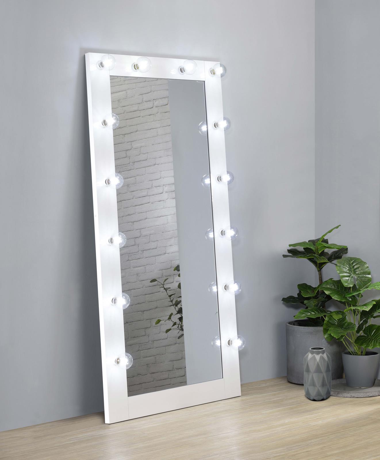 Zayan 32 x 71 Inch Floor Mirror LED Lighting White Gloss - Image 2