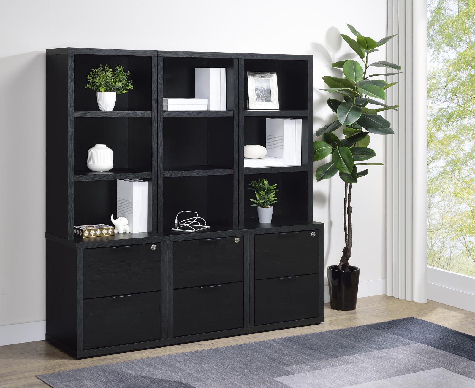 Westpark 3-piece Wall Unit Bookcase Set with USB Black - Image 2