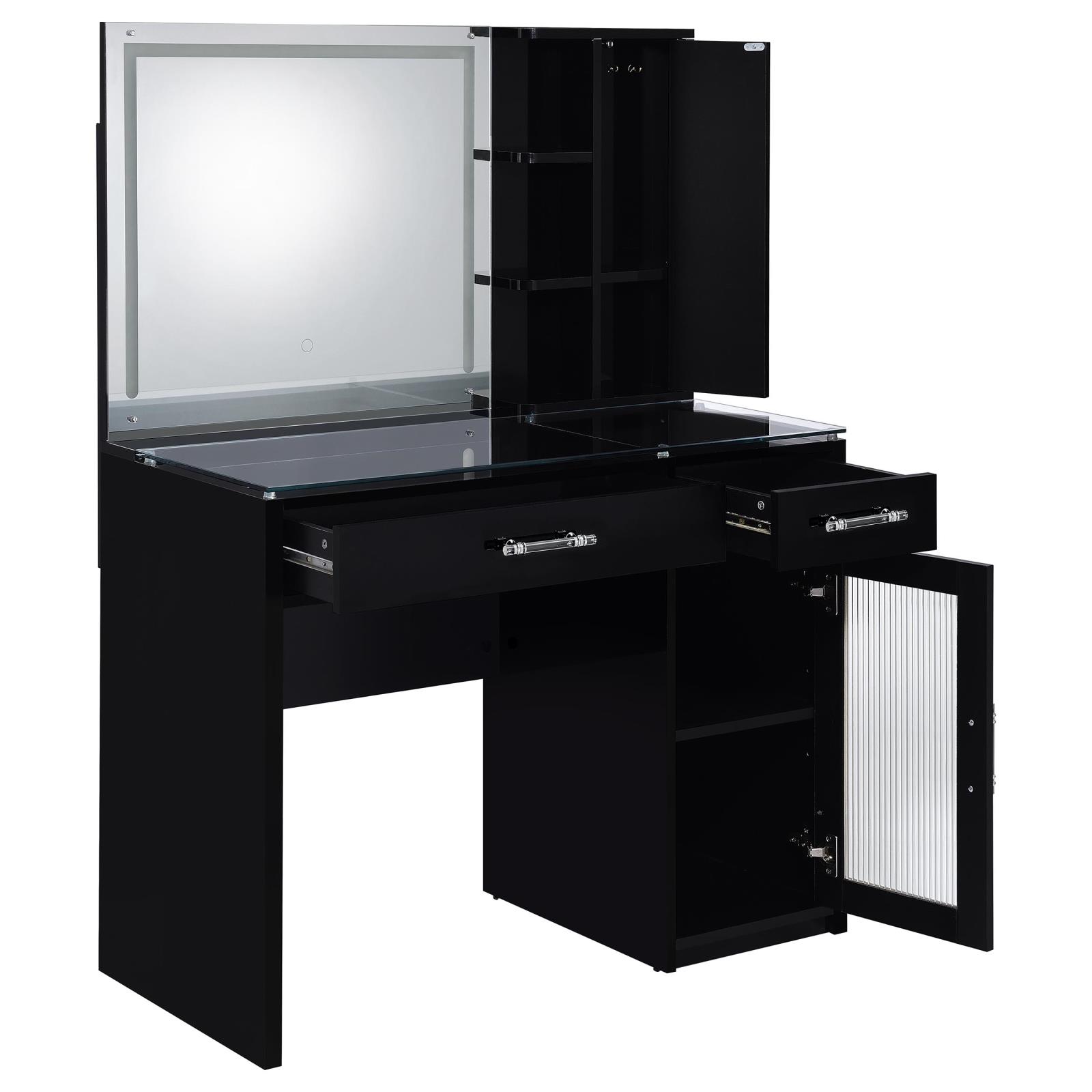 Flora 2-drawer Vanity Set with LED Mirror Black High Gloss - Image 8