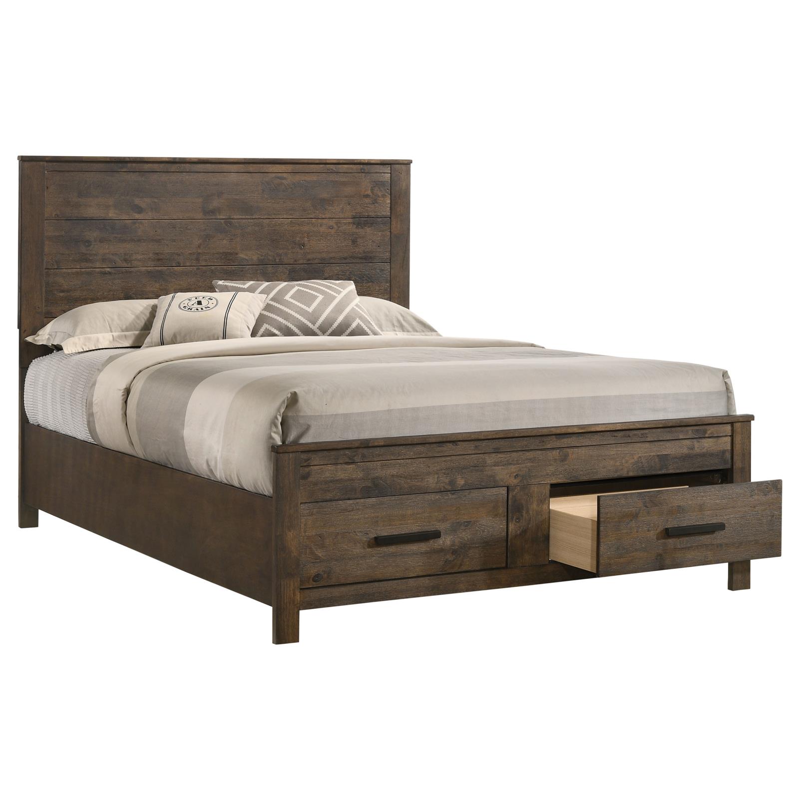 Woodmont Wood Queen Storage Panel Bed Rustic Golden Brown - Image 3