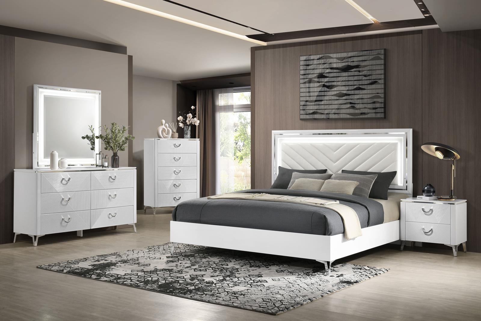 Cassia Queen LED Panel Bed White High Gloss - Image 12
