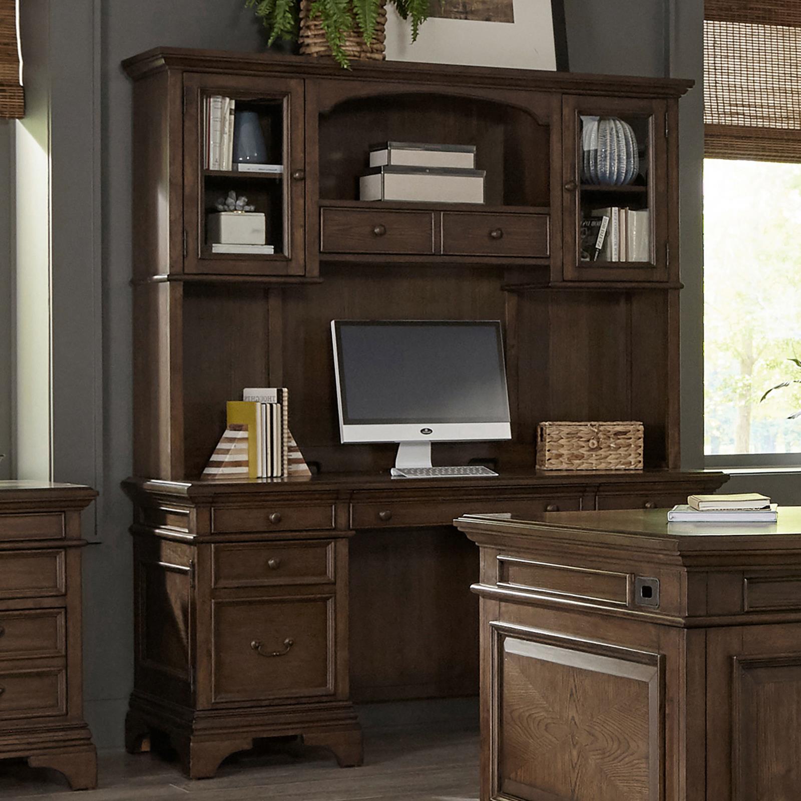 Hartshill 66-inch 5-drawer Credenza with Hutch Burnished Oak - Image 2