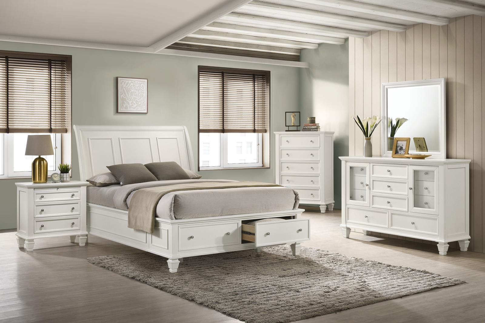Sandy Beach Wood Eastern King Storage Panel Bed Cream White - Image 9