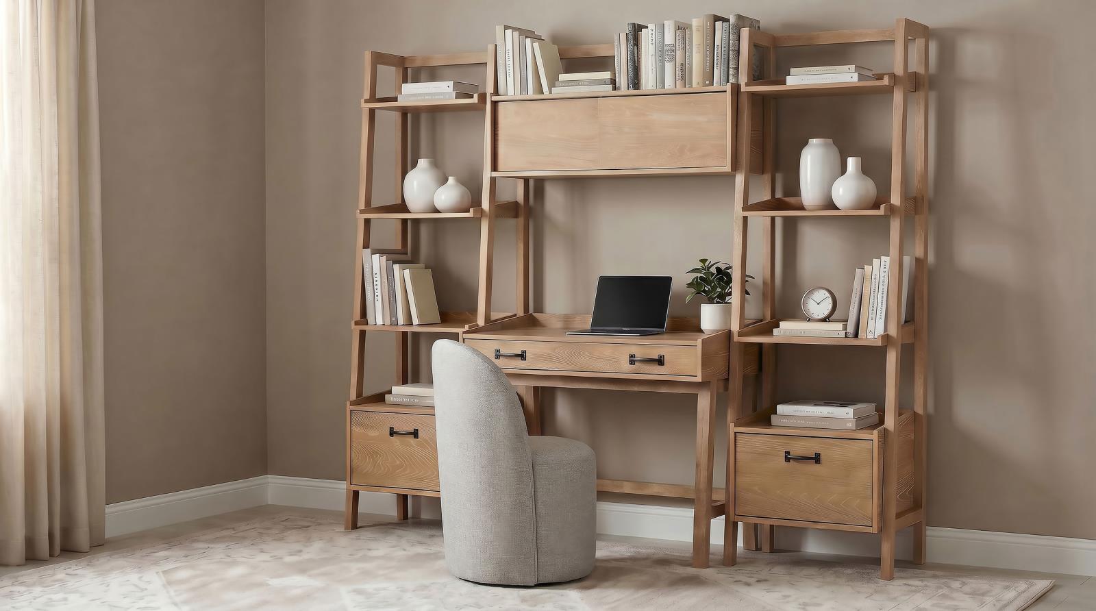Fabian 4-piece Computer Desk and Bookshelf Set Distressed Light Brown - Image 14