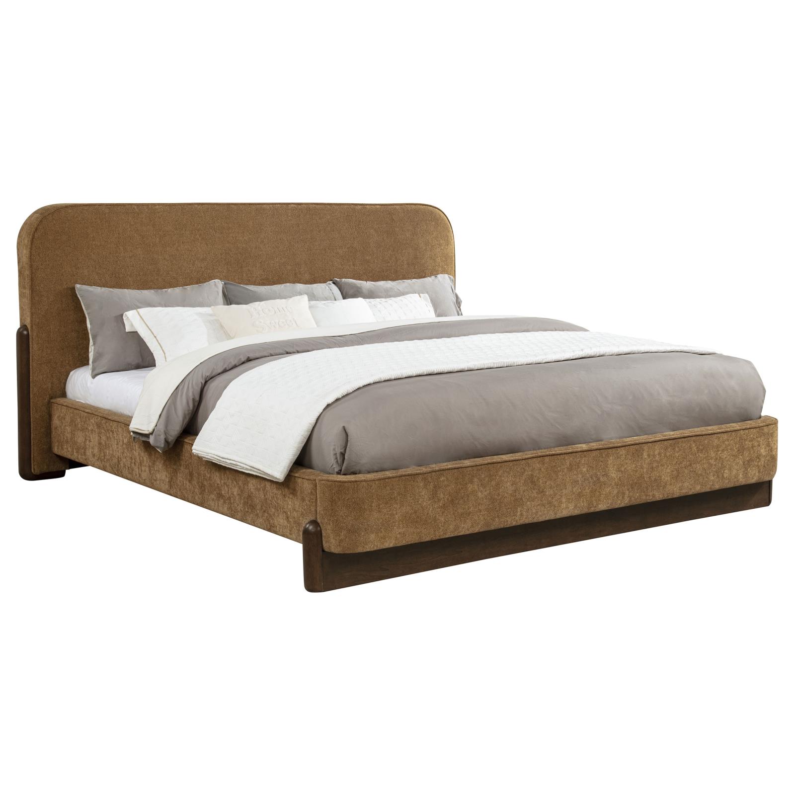 Baldacci Upholstered Eastern King Platform Bed Curry and Walnut - Image 3