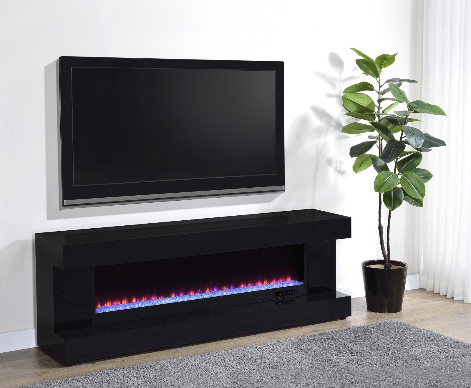 Mallory TV Stand Fireplace Console Bluetooth Speaker Black High Gloss - Image 2