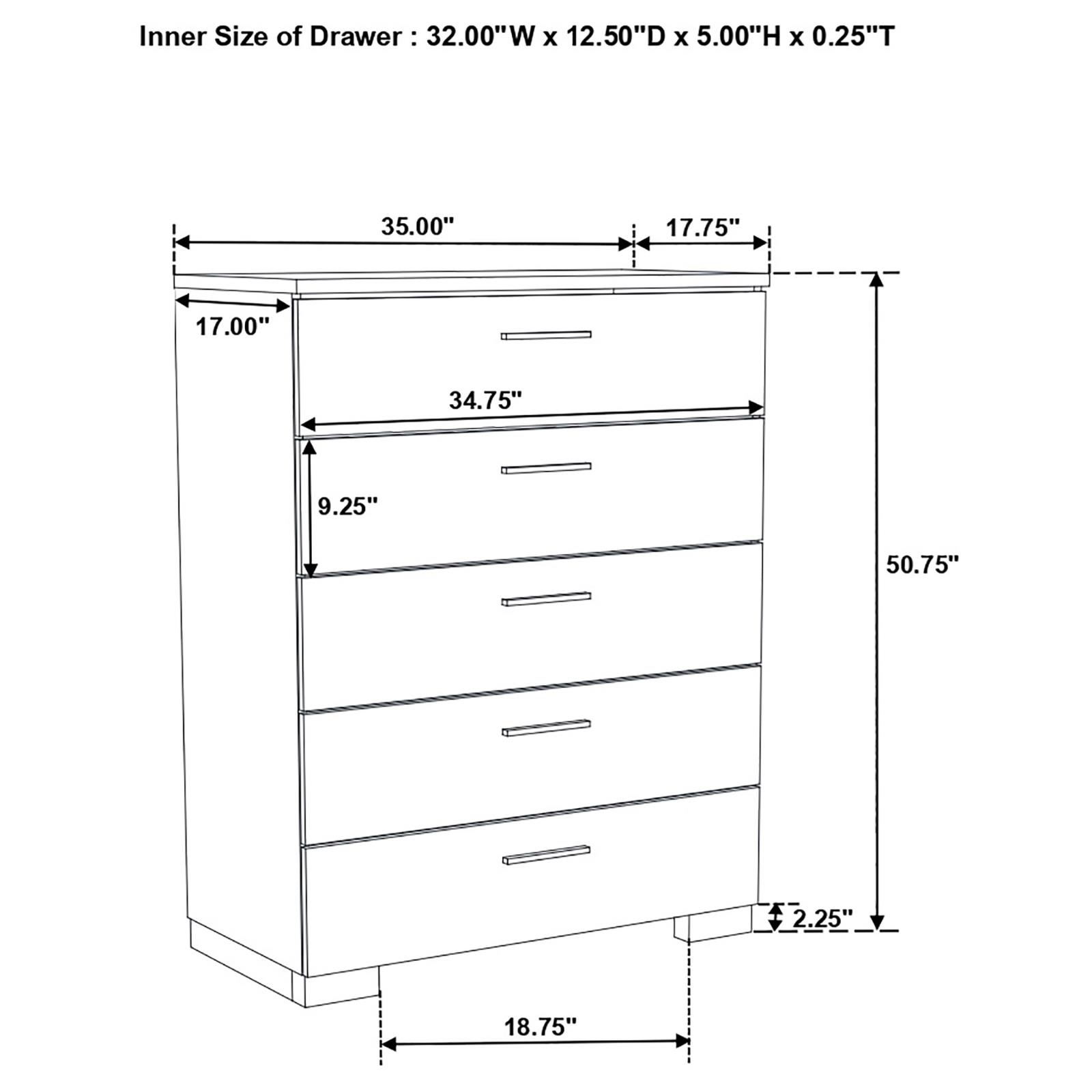 Felicity 5-drawer Bedroom Chest White High Gloss - Image 12