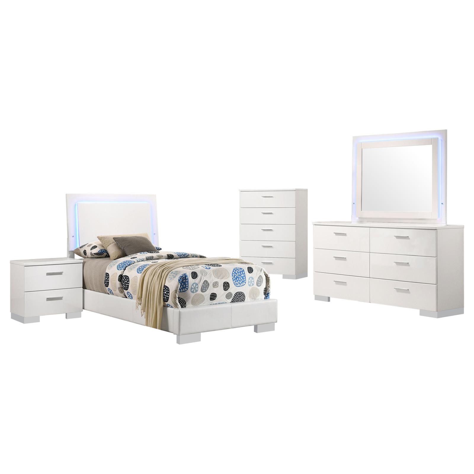 Felicity 5-piece Twin Bedroom Set White High Gloss - Image 2