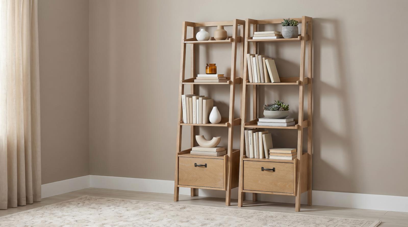 Fabian 2-piece 4-shelf Bookshelf with Drawer Distressed Light Brown - Image 2