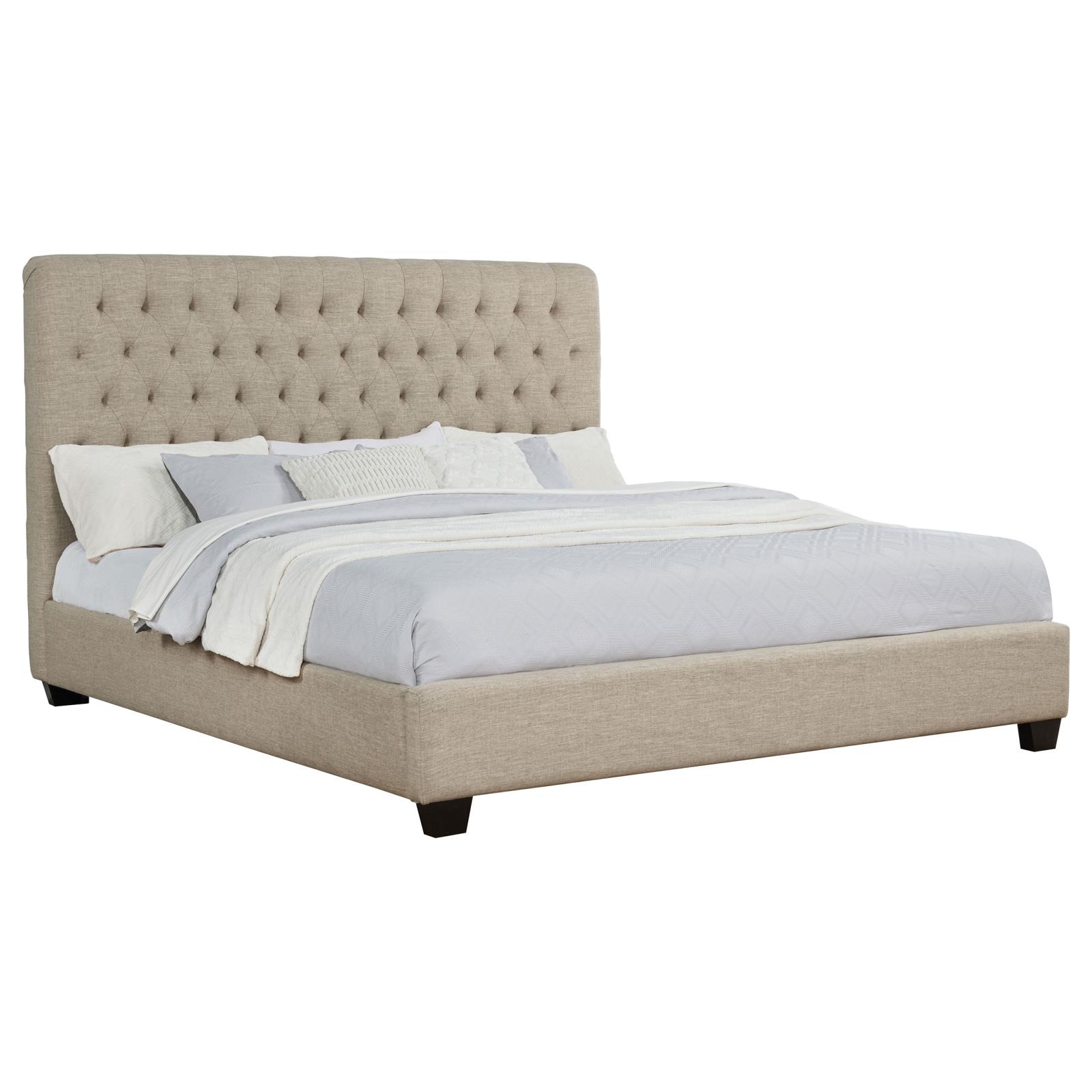 Chloe Upholstered Eastern King Panel Bed Oatmeal - Image 3