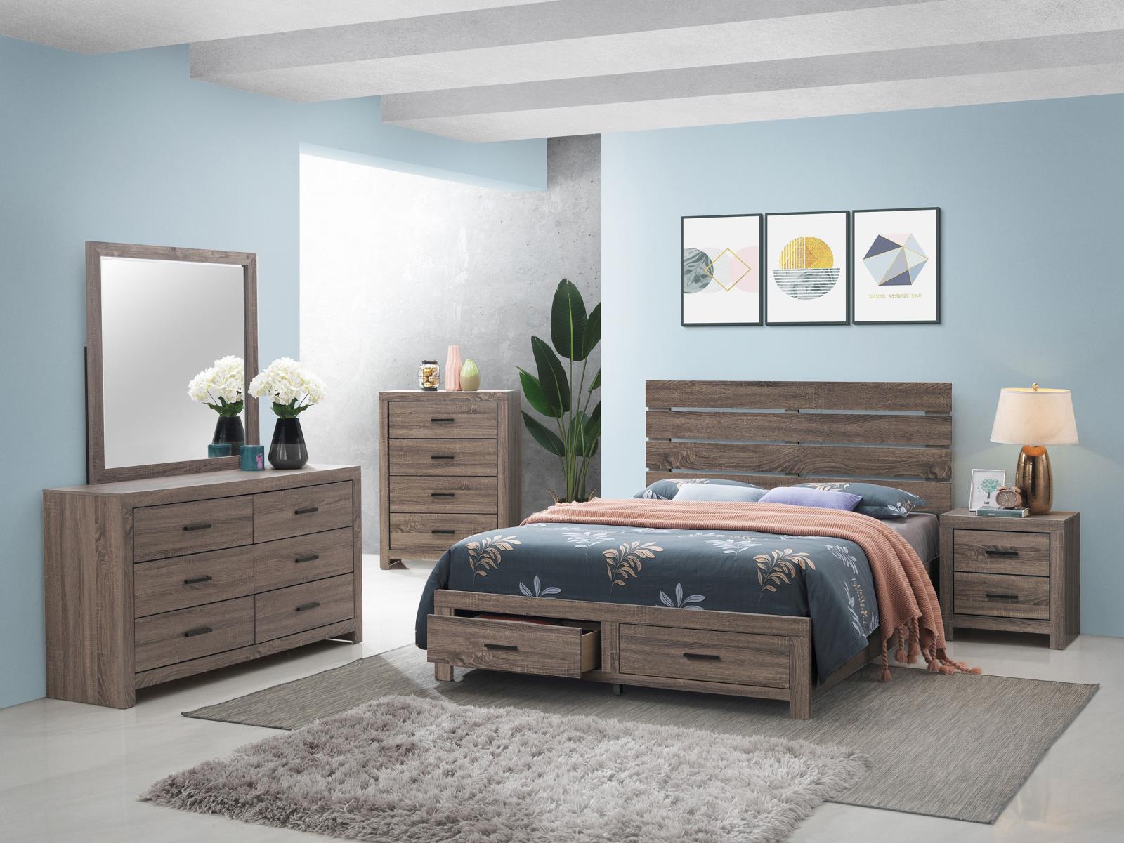Brantford Wood Eastern King Storage Panel Bed Barrel Oak - Image 11