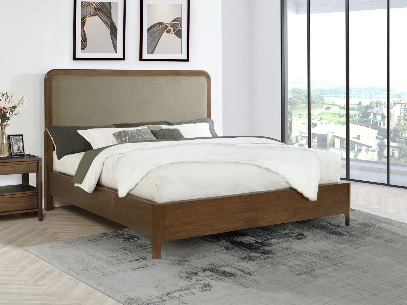 Maderia 57-inch Upholstered California King Panel Bed Walnut - Image 2