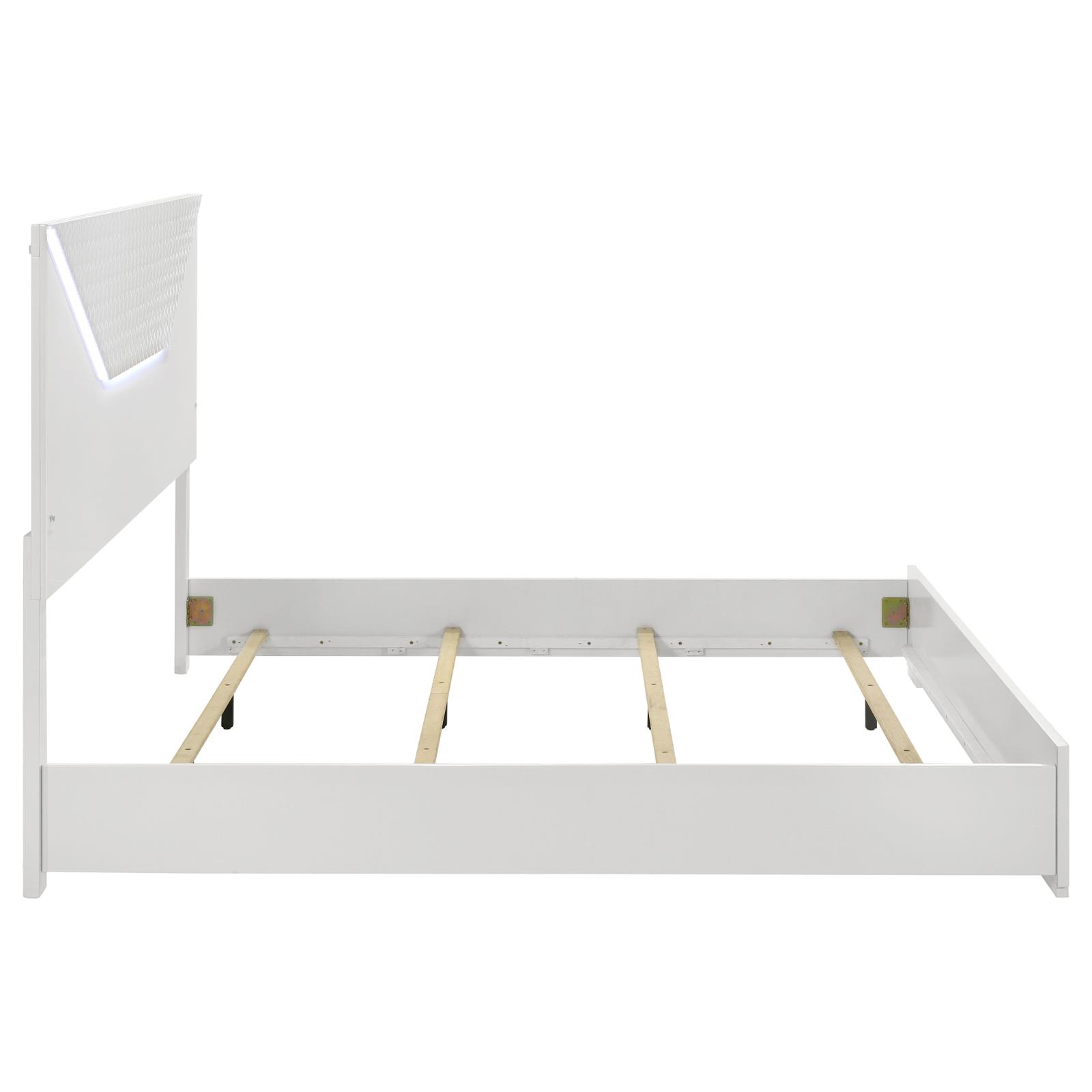 Ives Eastern King Panel Bed LED Headboard White High Gloss - Image 6