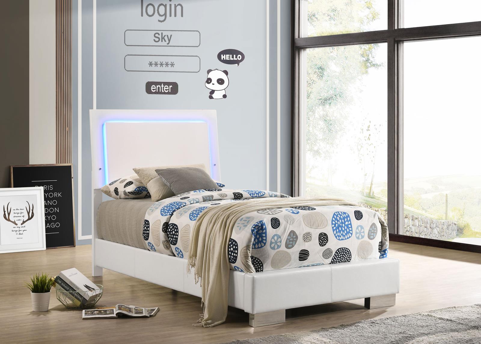 Felicity Wood Twin LED Panel Bed White High Gloss - Image 2