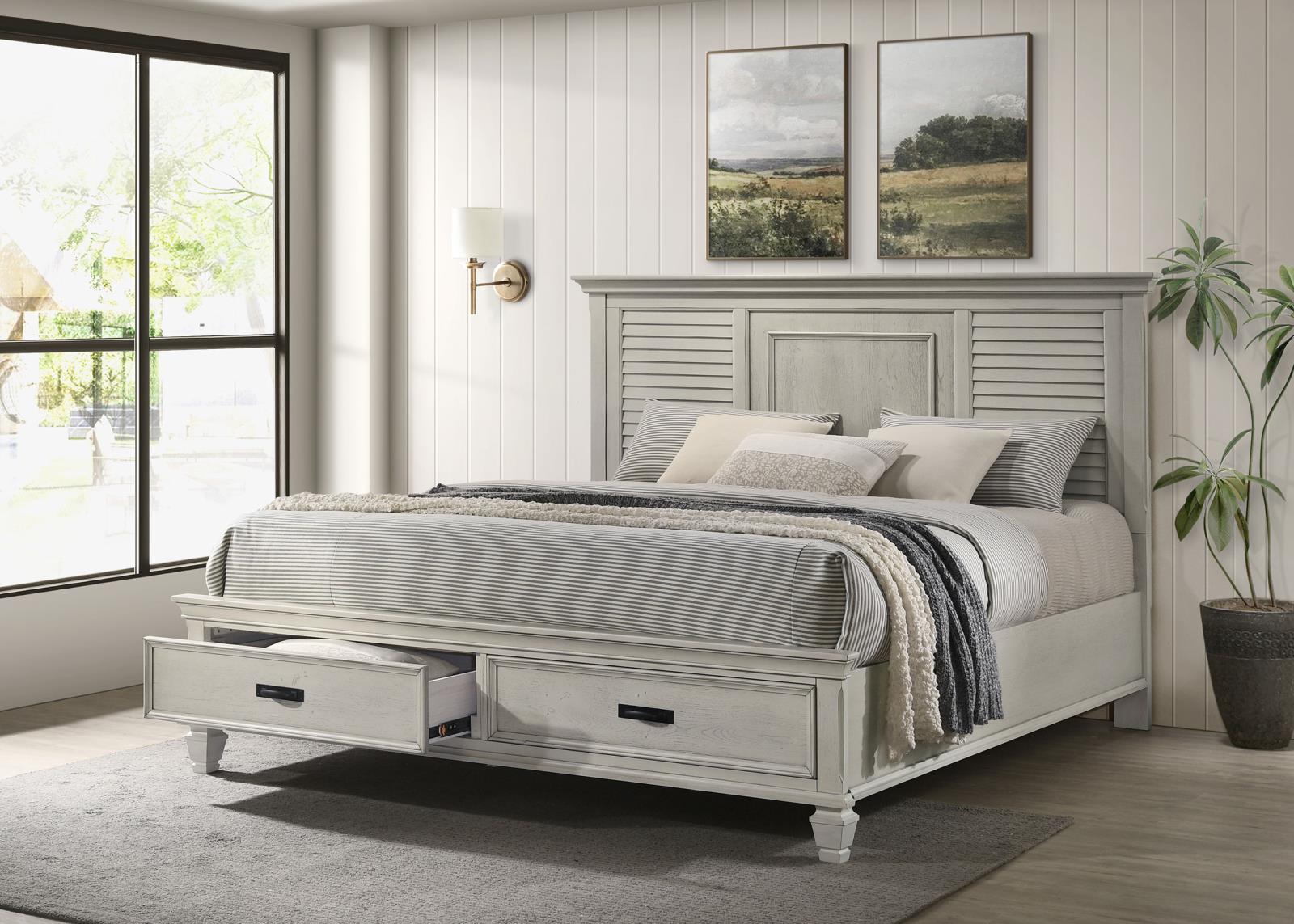 Franco Wood Eastern King Storage Panel Bed Distressed White - Image 2