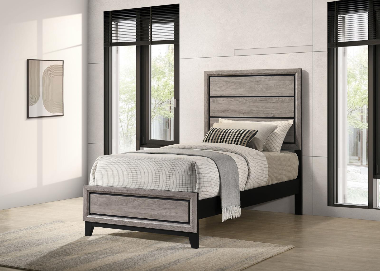 Valen Wood Twin Panel Bed Light Taupe - Image 2