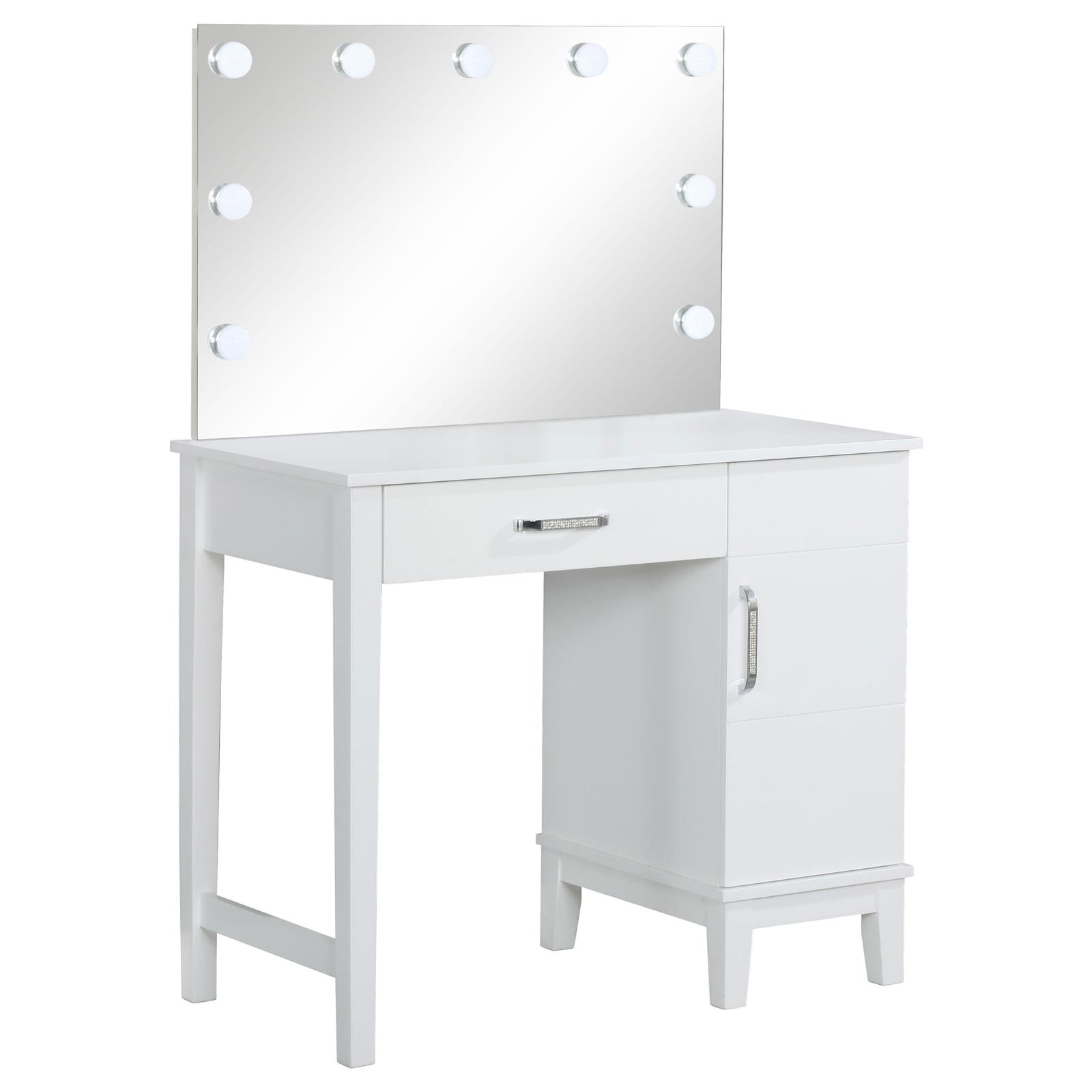 Elijah Vanity Set with Lighting & Stool White and Dark Grey - Image 3