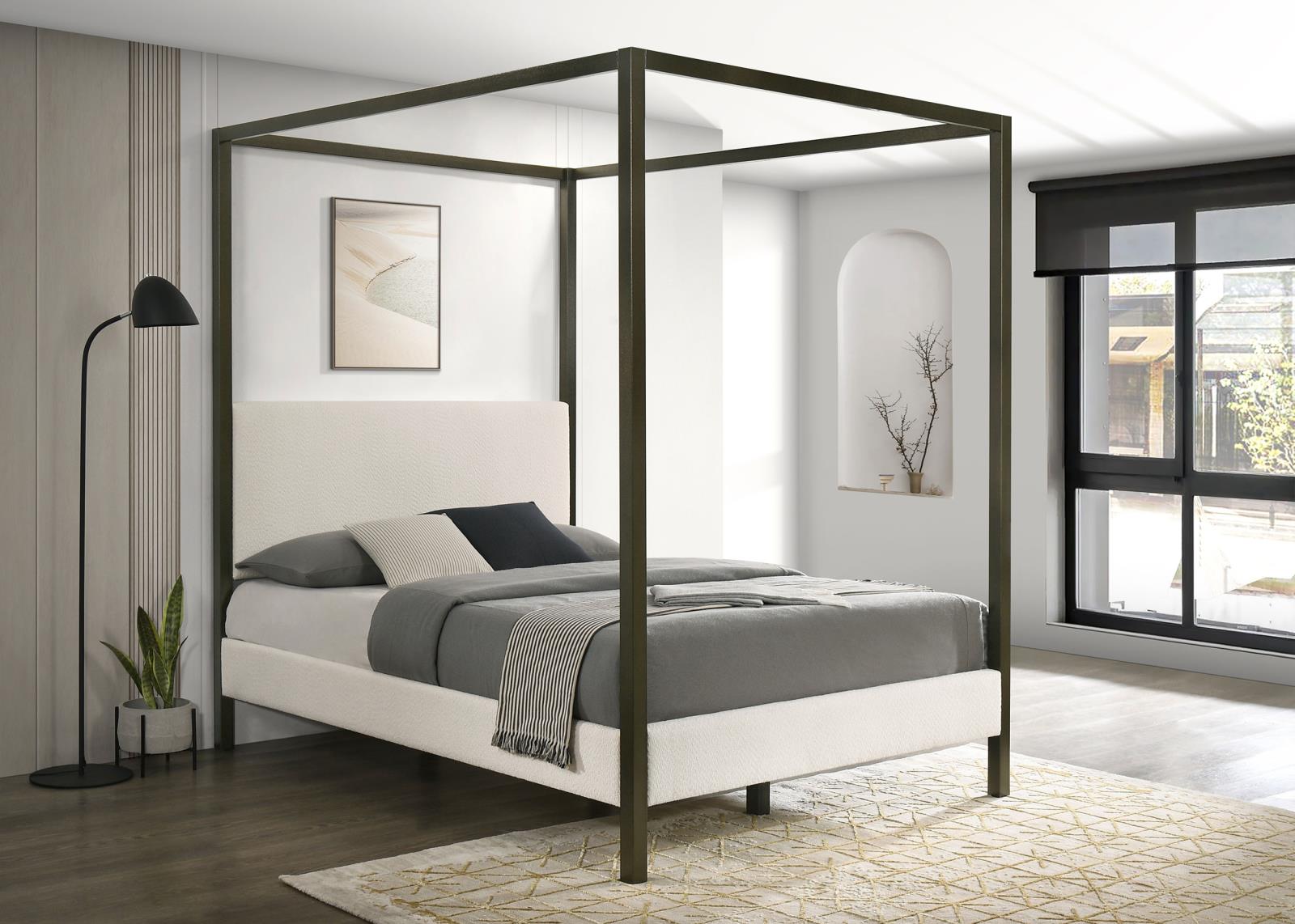 Monroe Upholstered Queen Canopy Bed Vanilla - Image 2