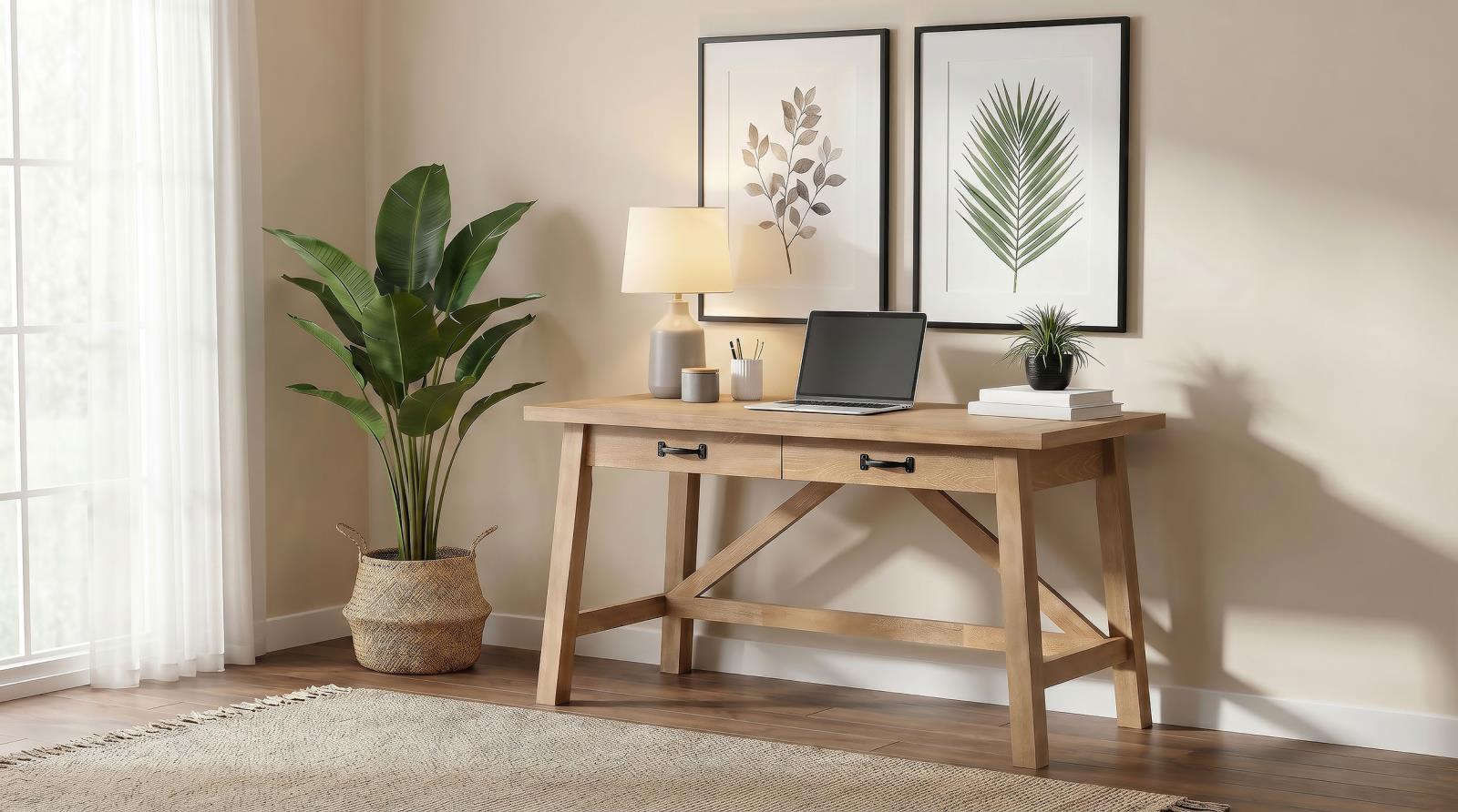Fabian 54-inch 2-drawer Computer Writing Desk Distressed Light Brown - Image 2