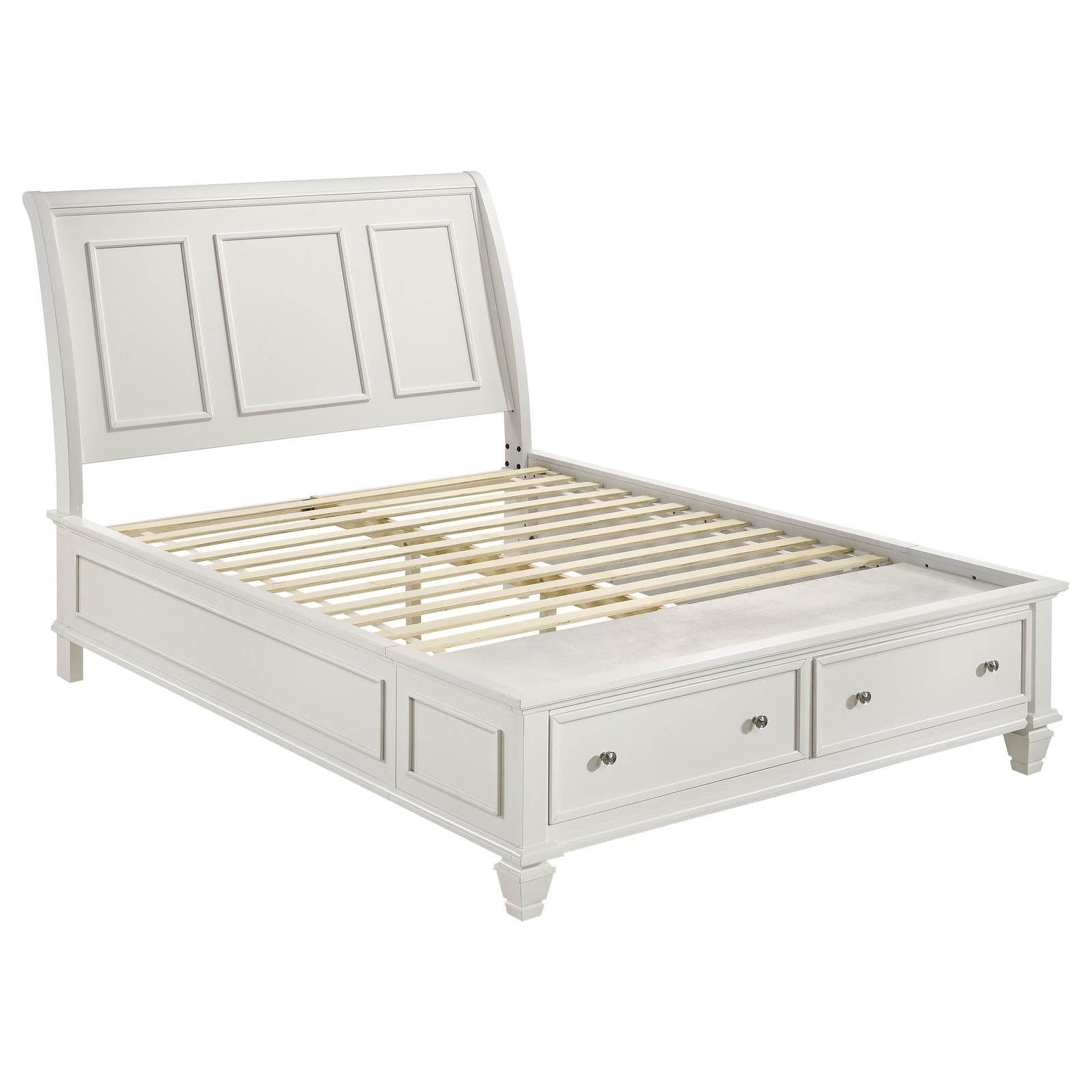 Sandy Beach Wood Queen Storage Panel Bed Cream White - Image 2