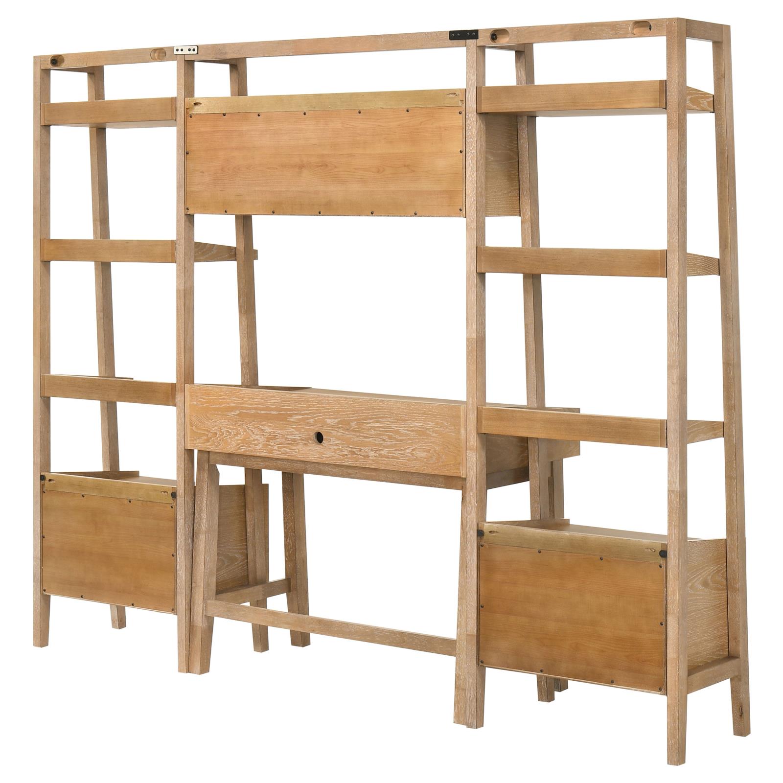 Fabian 4-piece Computer Desk and Bookshelf Set Distressed Light Brown - Image 10