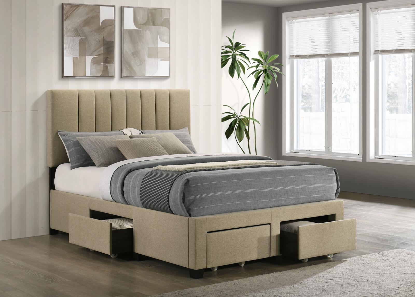 Wheatland 4-drawer Upholstered Full Storage Bed Light Brown - Image 2