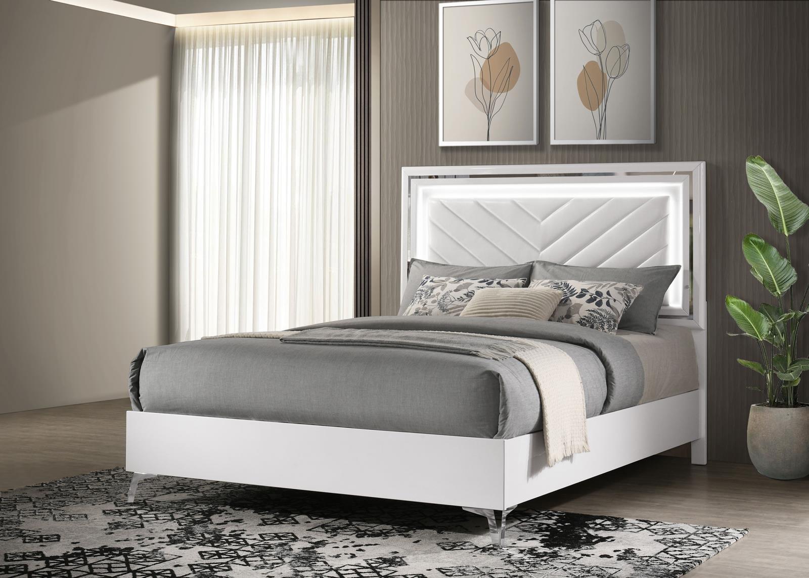 Cassia Queen LED Panel Bed White High Gloss - Image 2