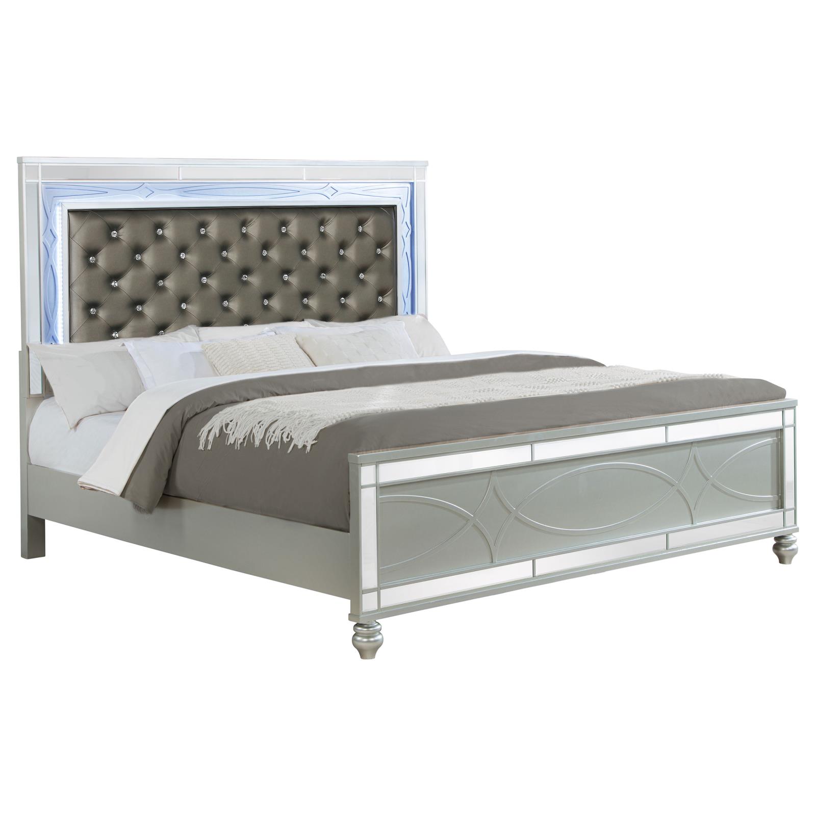 Gunnison Wood Eastern King LED Panel Bed Silver Metallic - Image 3