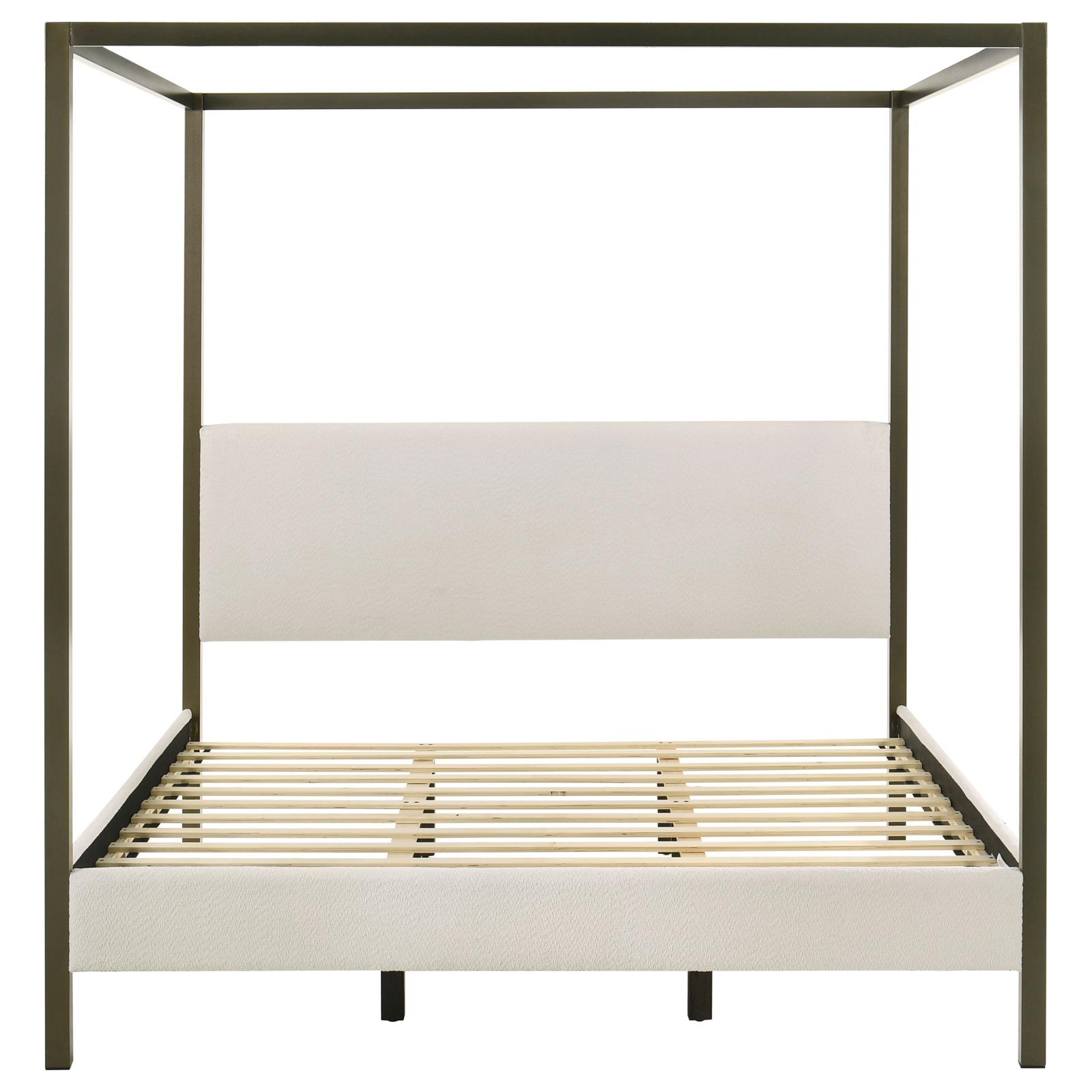 Monroe Upholstered Eastern King Canopy Bed Vanilla - Image 4