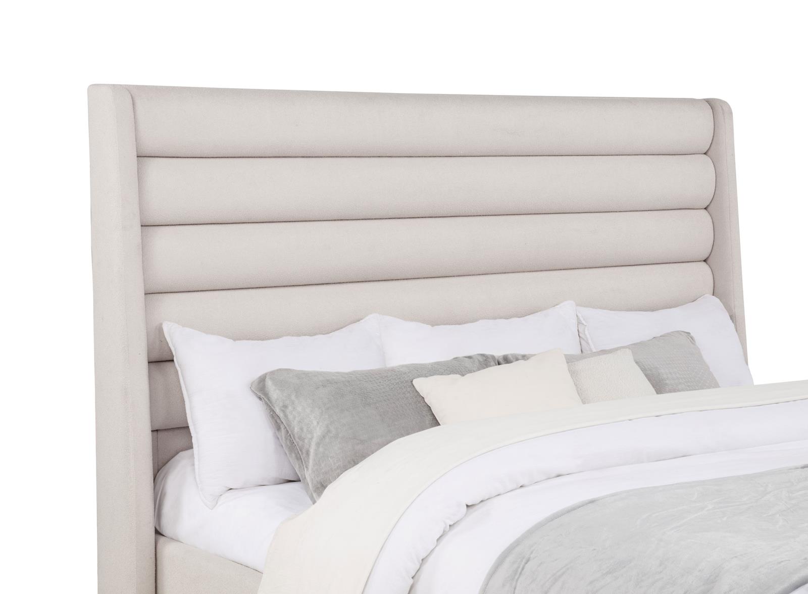 Leslie Upholstered Tufted Eastern King Wingback Platform Bed Beige - Image 7